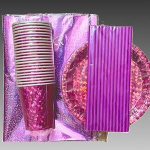 NWT Pink holographic party supplies pack